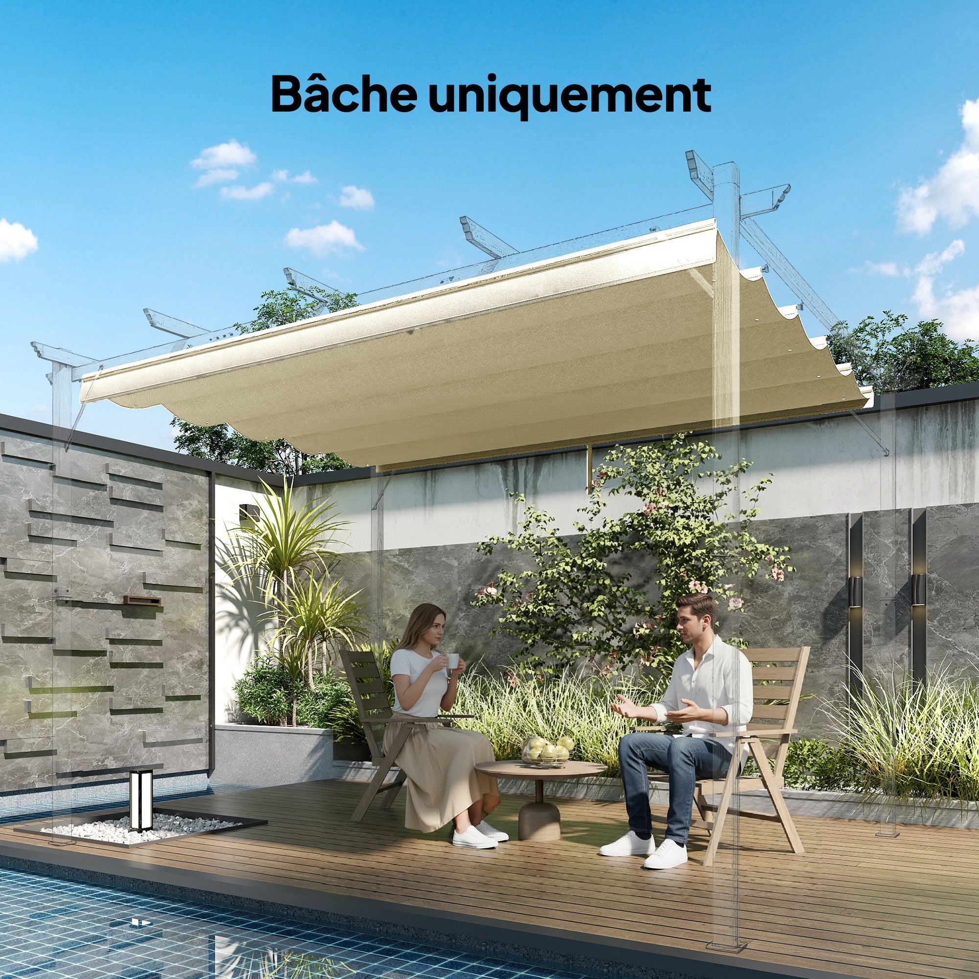 Toile de toit pour pergola tonnelle rétractable de 4 x 3 m - toile ...