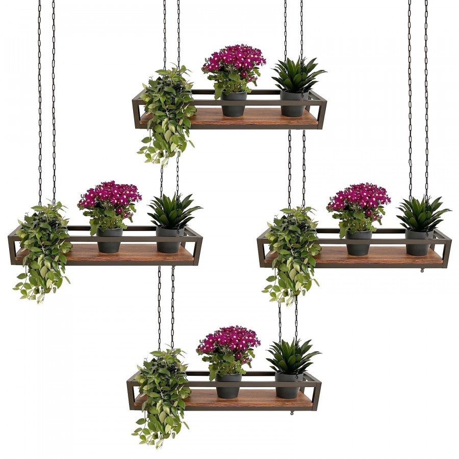 Étagère FLEURS SUSPENDUE au PLAFOND MARRON longueur 55 cm avec chaînes pour fleurs jardin vertical verre porte-bouteille bar cuisine - 4