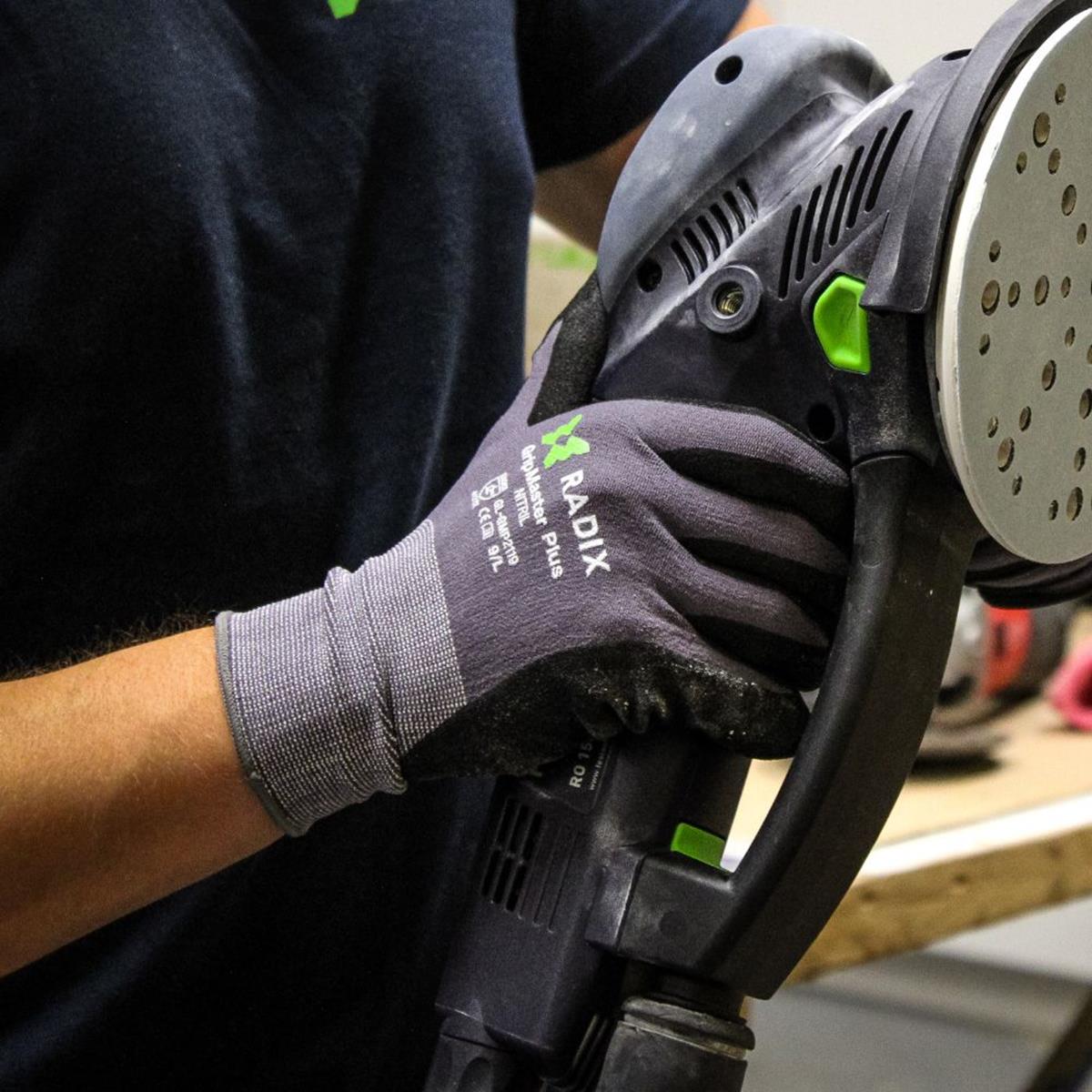 Gants de travail - Radix - GripMaster Plus - Nitrile micro-mousse noir/gris - Taille M8 / S - 7
