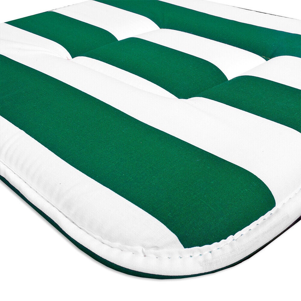 Lot De 4 Coussins Pour Chaise Cuisine Coton Doux Lavables Universelles Matelassé Rayures Vert - 3
