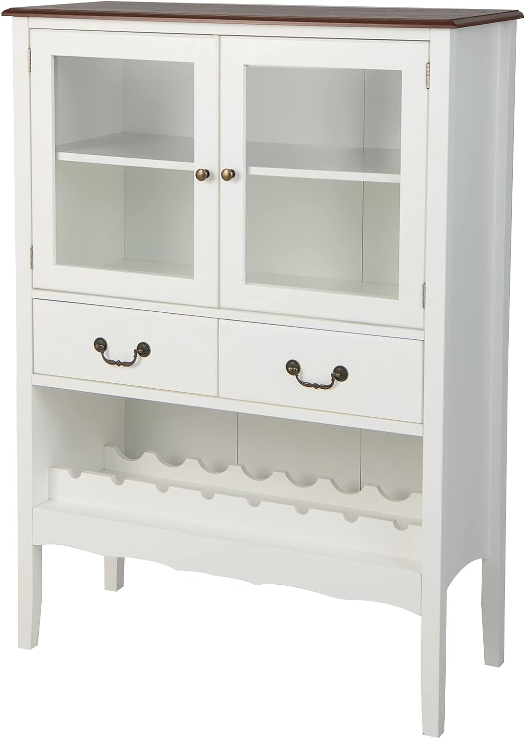 Bufet, Mebel do Przechowywania z Regałem na Wino, 2 Drzwi z Hartowanego Szkła, 2 Szuflady, 90 × 40 × 126,5 cm, Biały