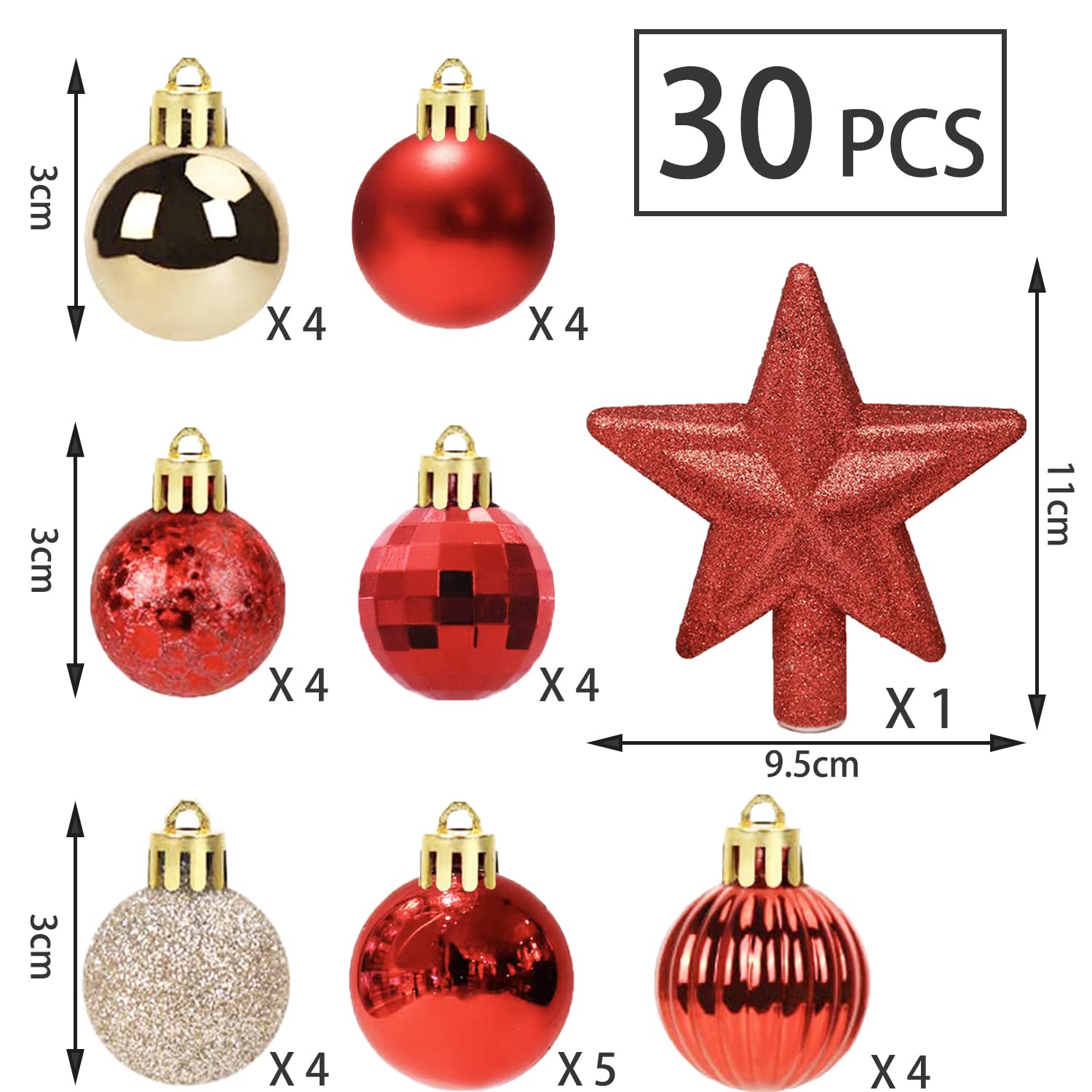 30 Pièces Boules de Noël avec Cintre, Boules de Noël pour Sapin de Noël, Ensemble de Décoration de Sapin de Noël de Table - 3