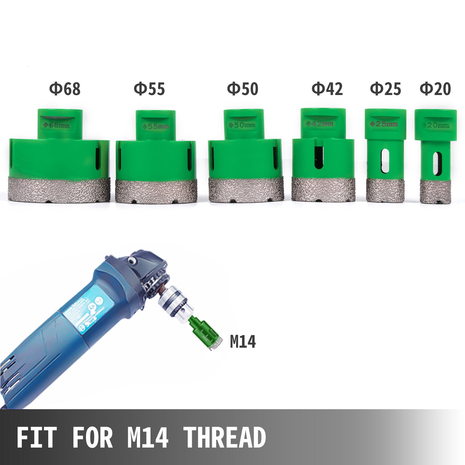 6Pcs Trépan Diamant Scie Cloche Foret Diamanté VEVOR 20/25/42/50/55/68mm Avec Filetage M14 pour Carrelage Granit Marbre Porcelaine - 3