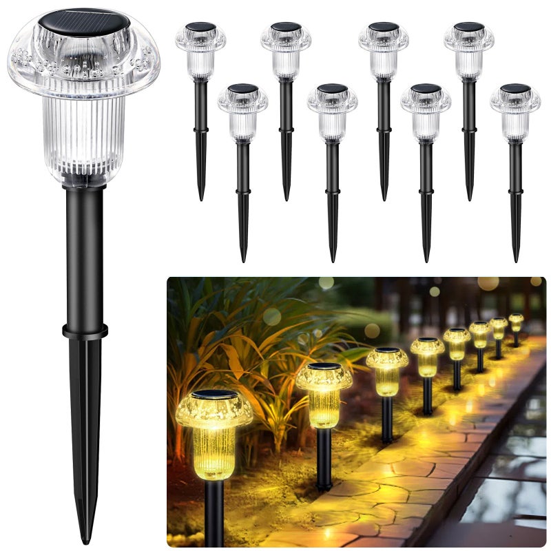 Zestaw 8 lamp solarnych zewnętrznych, wodoodporne lampy solarne do alejek, lampy LED w kształcie grzybów, lampa solarna na paliku ogrodowym