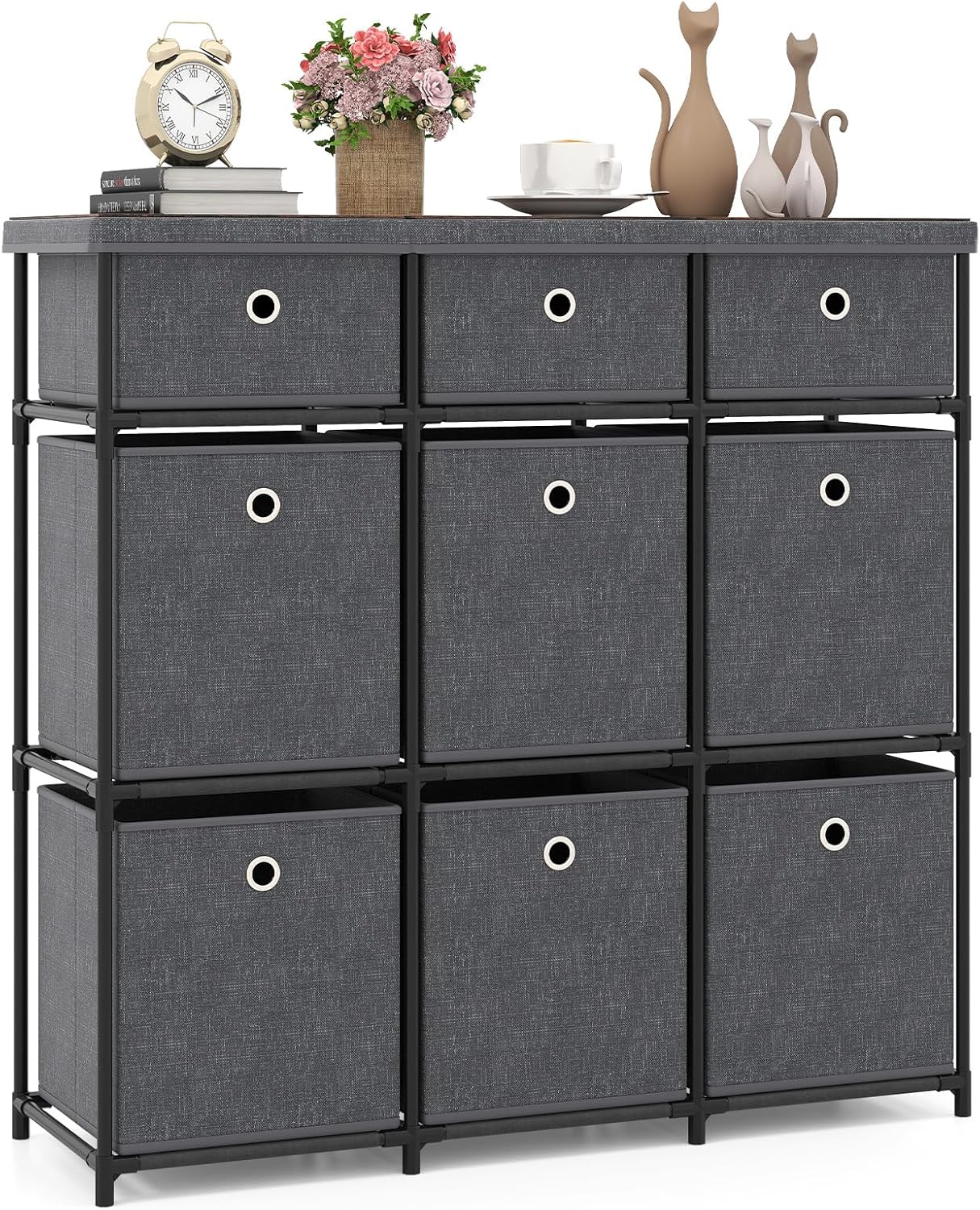 YITAHOME Commode, 9 Tiroirs En Tissu Commode Chambre Meuble De Rangement, Cadre En Métal, Salon