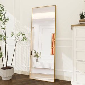 Ecomosita Grande specchio ad arco a figura intera su ruote, specchio girevole girevole da pavimento 165,1 x 58,4 cm con vetro temperato e telaio in metallo, specchio moderno per toelettatura