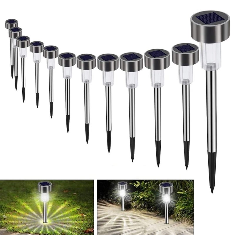 12 lamp ogrodowych zasilanych energią słoneczną, wodoodpornych, do oświetlenia gruntowego, bezprzewodowych, LED, chłodne białe światło, do trawników