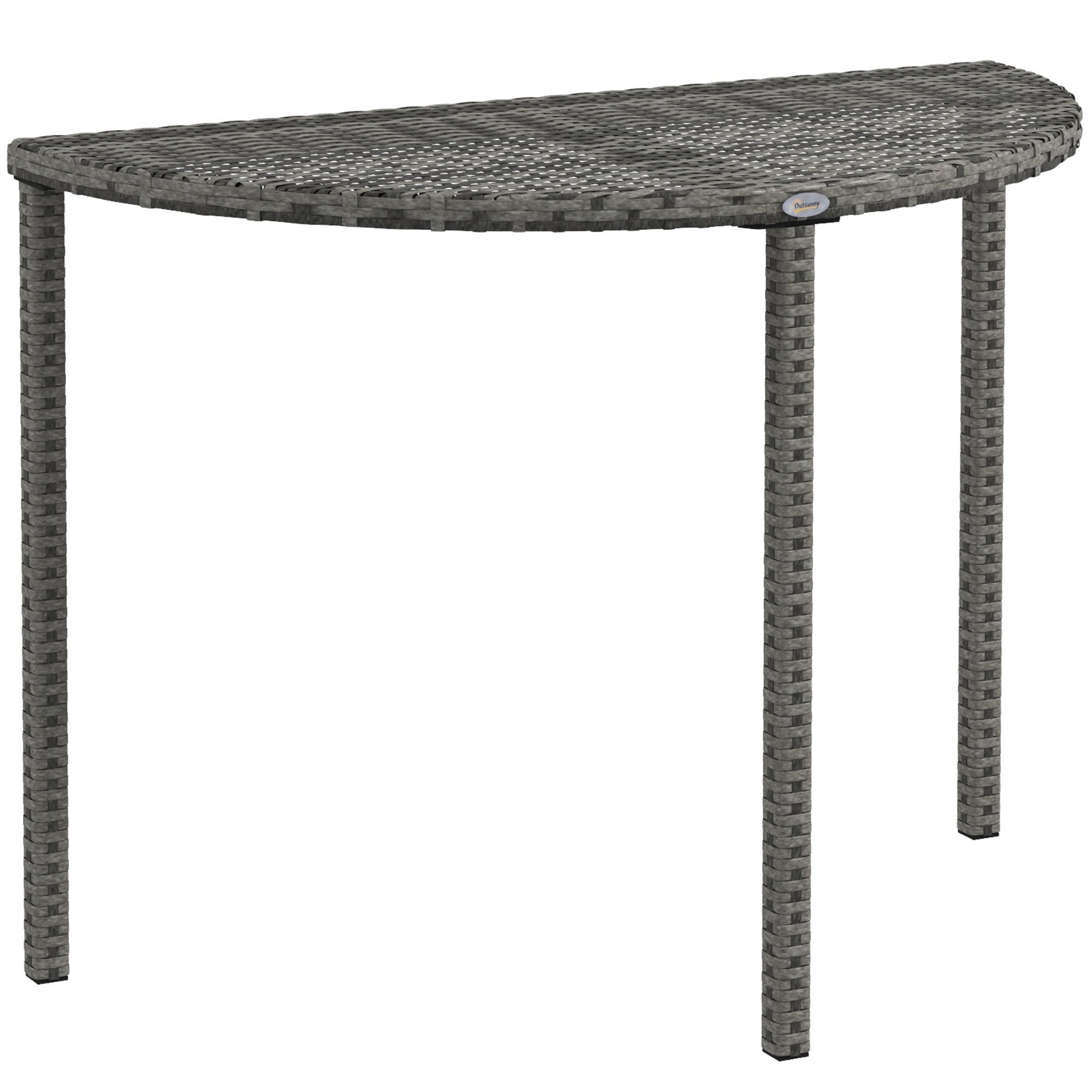 Stół balkonowy półokrągły 100 x 50 x 74 cm Stolik ogrodowy wykonany z polirattanu i metalicznego szarego na taras i balkon