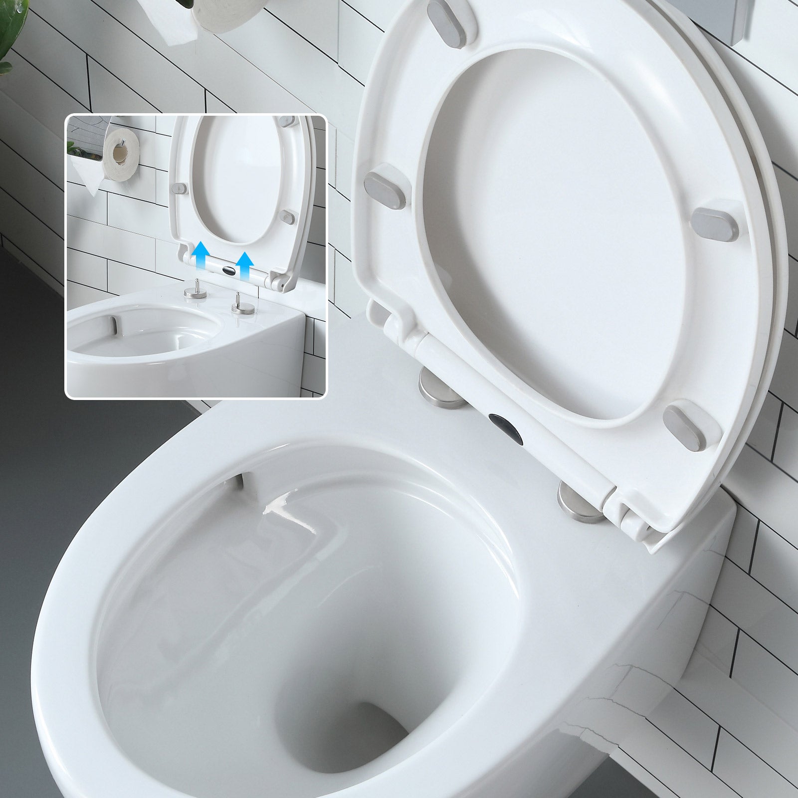 Cuvette WC Suspendu Blanc Toilette Suspendu Céramique, Lunette WC avec Fermeture en Douceur, Cuvette Toilette Compact Design HOROW - 2