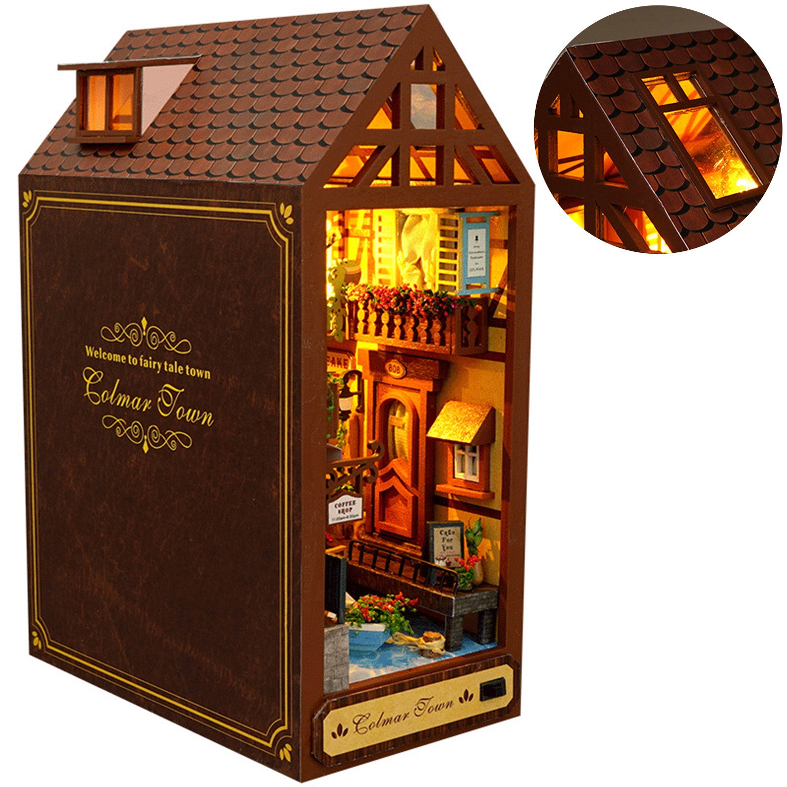 Puzzle 3D Book Nook DIY miniature en bois avec LED, kit maison de poupée décoratif pour bibliothèque - 3