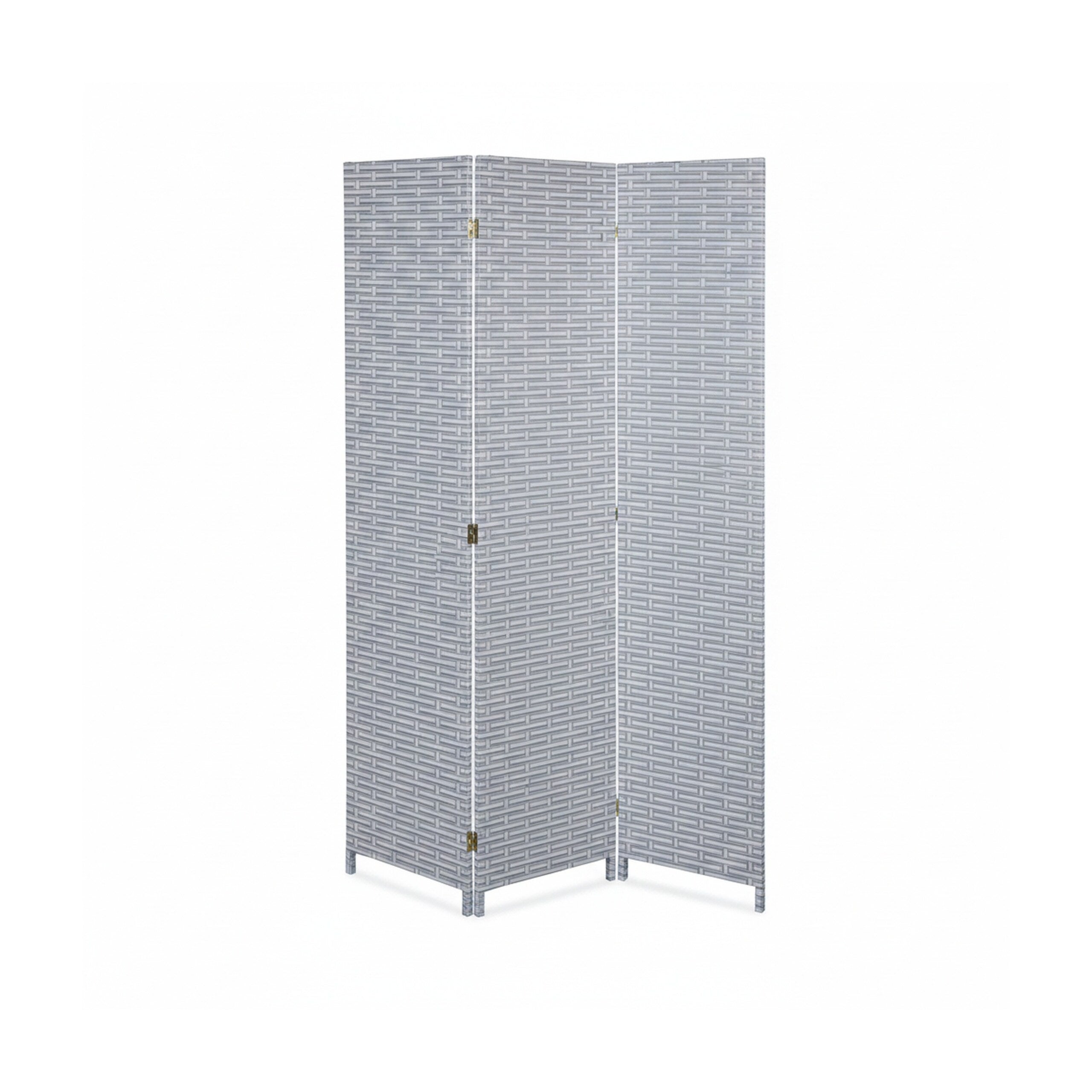Paravent à 3 volets, brise-vue pliable, plastique et bois, H x L : 170 x 120 cm, pour intérieur, gris & blanc, Relaxdays - 9