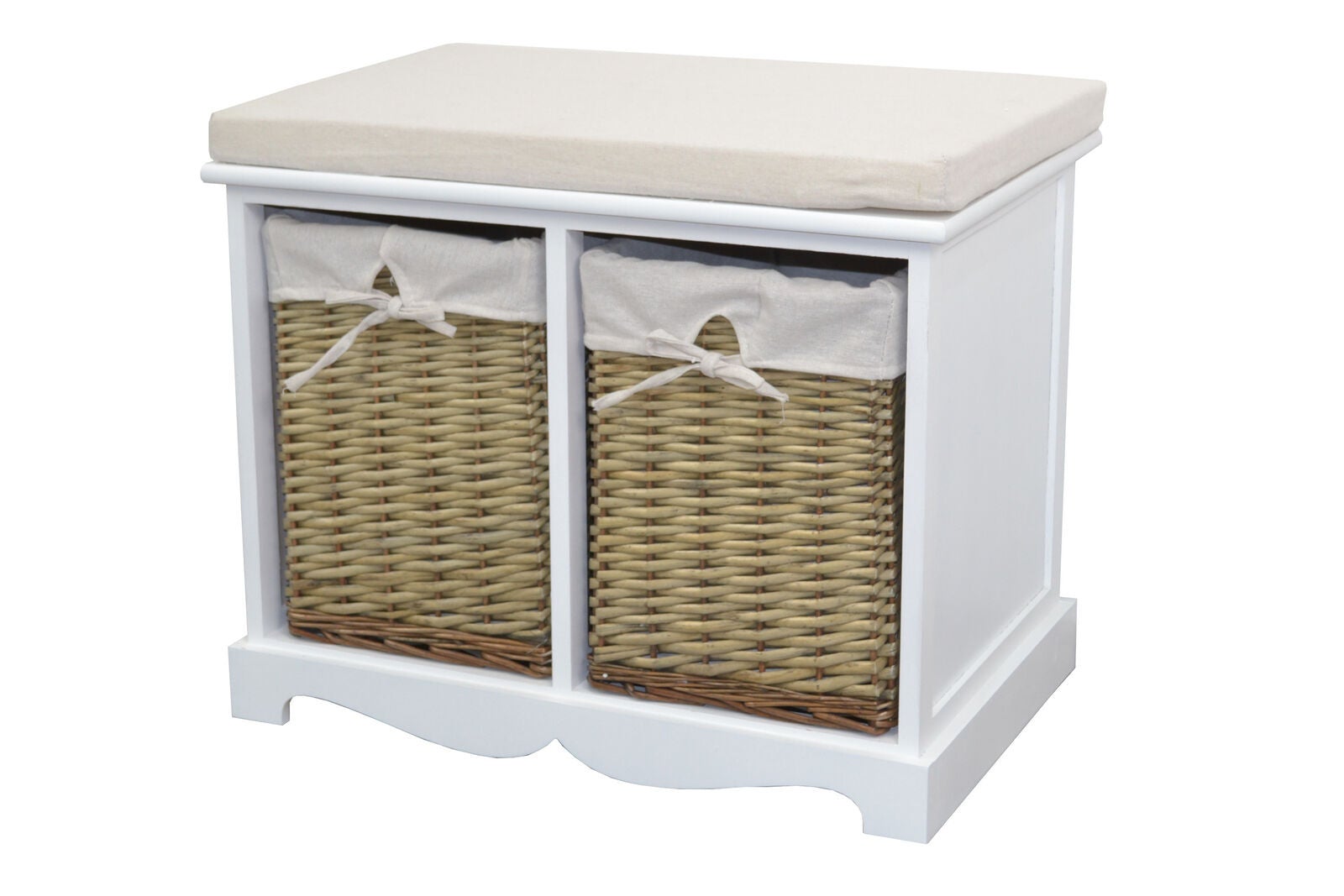 Decoshop26  Banco/Mueble De Almacenaje De Diseño Vintage En Mdf Con 2 Cestas De Mimbre /Natural Med05171 Blanco , Leroy Merlin