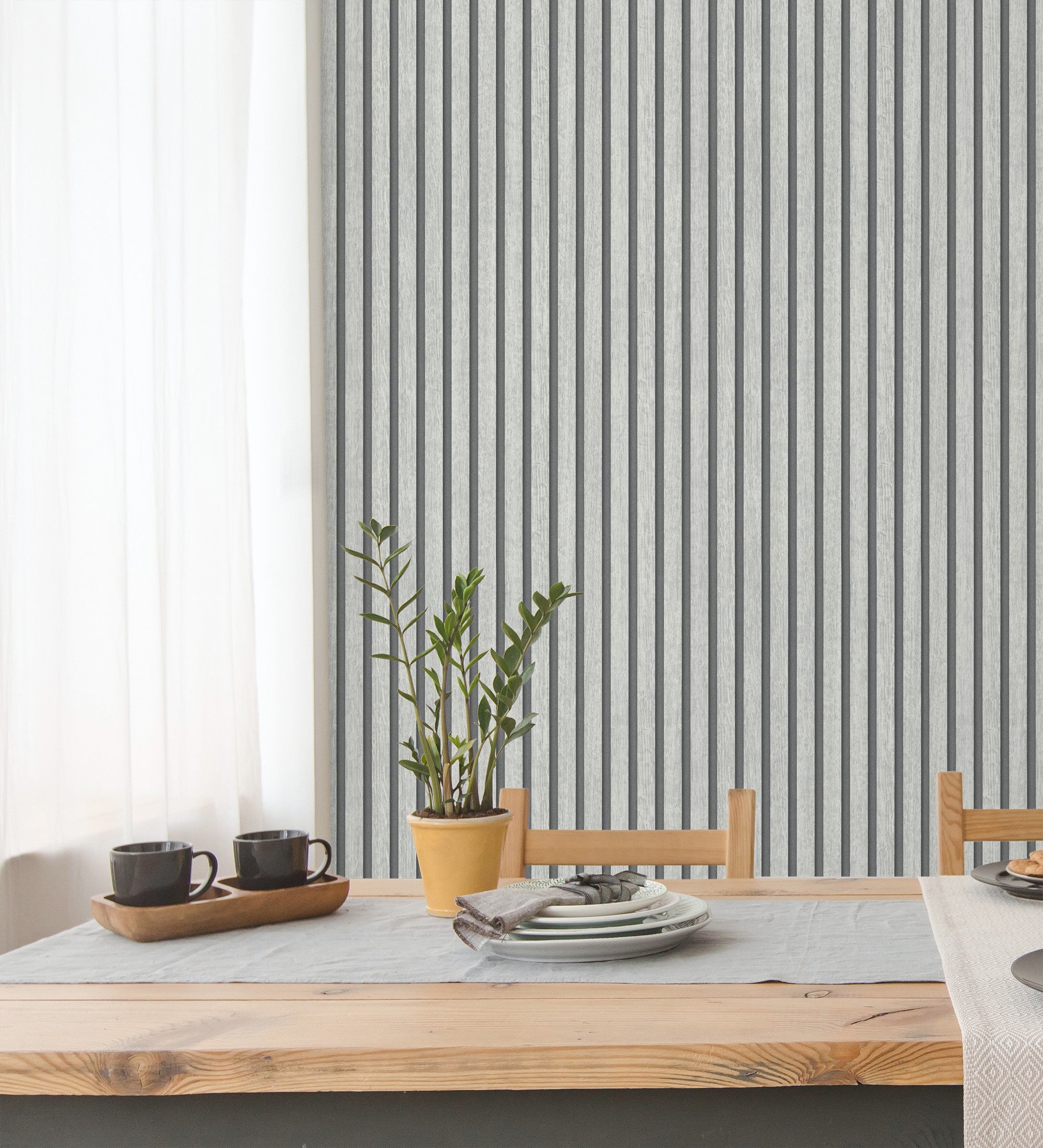 Papier peint lattes de bois teintées blanc imitation design de persienne - Lance Wood Line 682661 de GAULAN - Rouleaux de 10 m x 0,53 m - 6