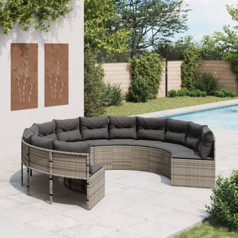 Sofa ogrodowa z poduszkami, okrągła, szary rattan PE vidaXL