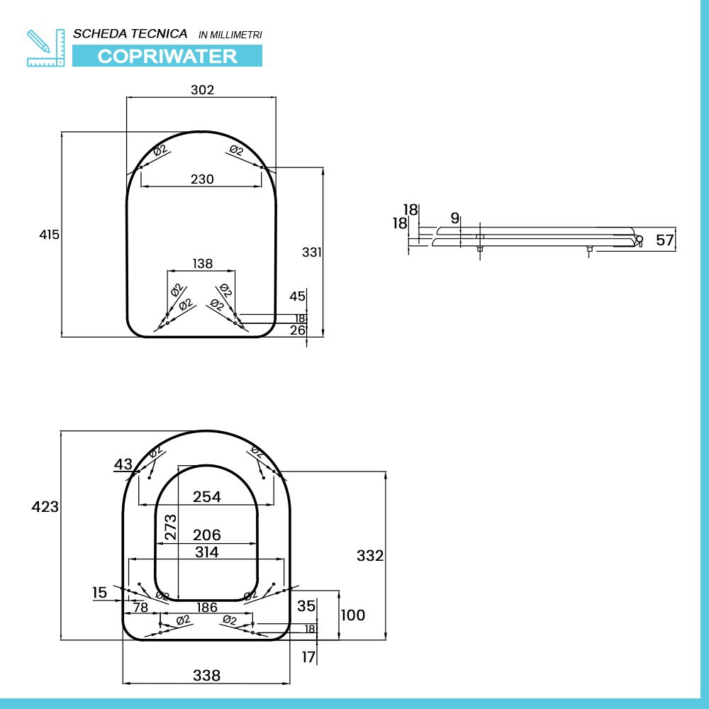 Tavoletta wc dedicata Dolomite Clodia in legno rivestito bianco con cerniere - 3
