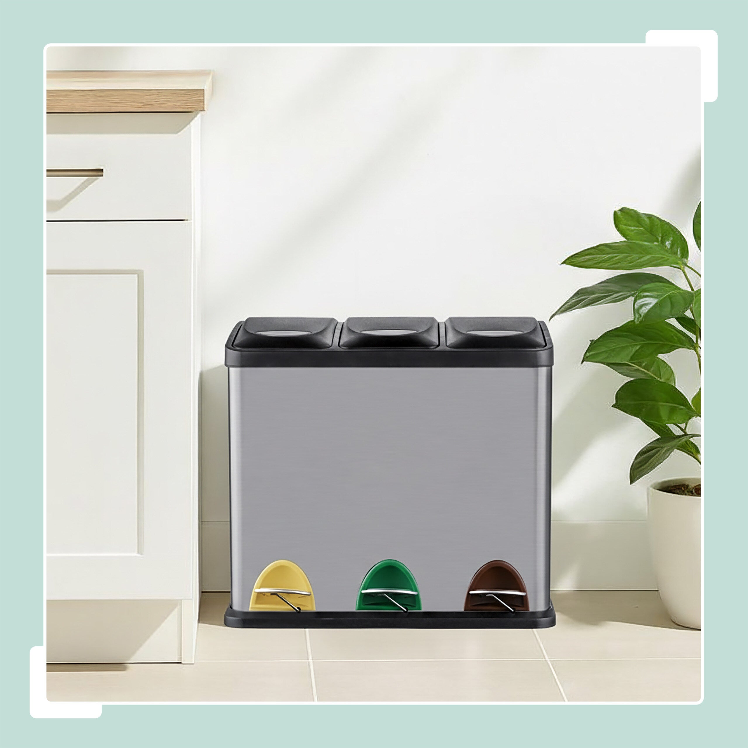 Tower T938021SS Pattumiera con sensore di riciclaggio dell'ozono, 50 l, sistema di riciclaggio completo, apertura a mani libere, filtro al carbonio, acciaio inossidabile
