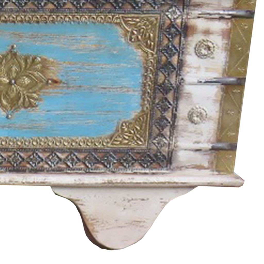 Coffre en bois bleu 146x40x45h cm - 4