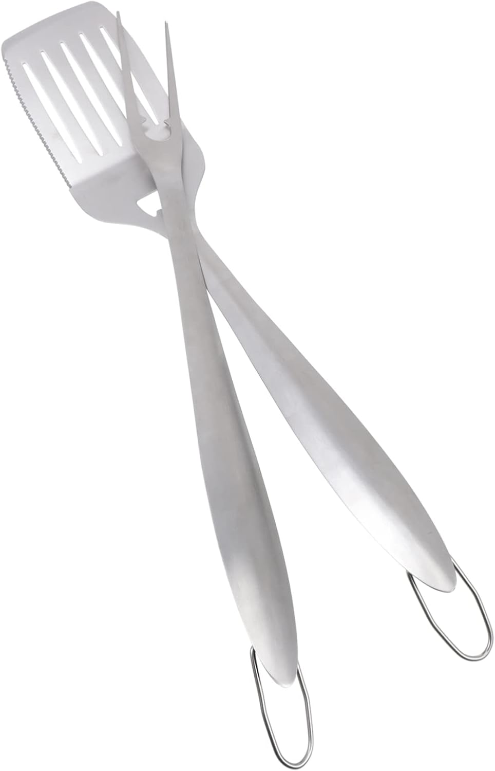 Zestaw 2 przyborów do grilla ze stali nierdzewnej: ergonomiczny widelec i szpatułka do grillowania na świeżym powietrzu – praktyczne akcesoria do gri