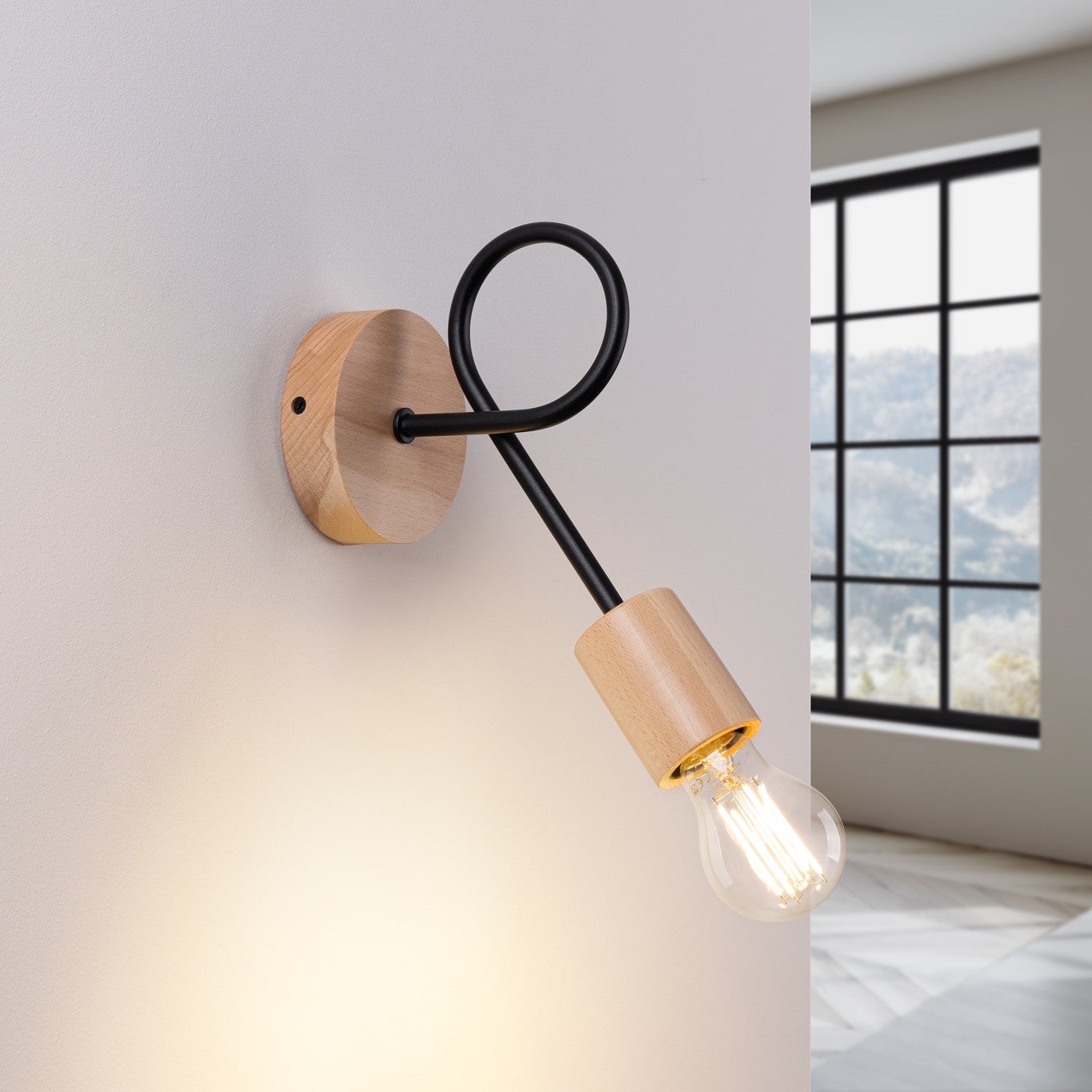 Applique Acier Noir/Bois Naturel E27 1 Ember - 3