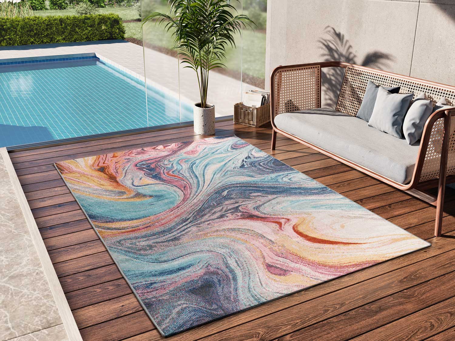 Prostokątny wielokolorowy dywan zewnętrzny 160 x 230 cm SAMARA abstrakcja - ATTICGO