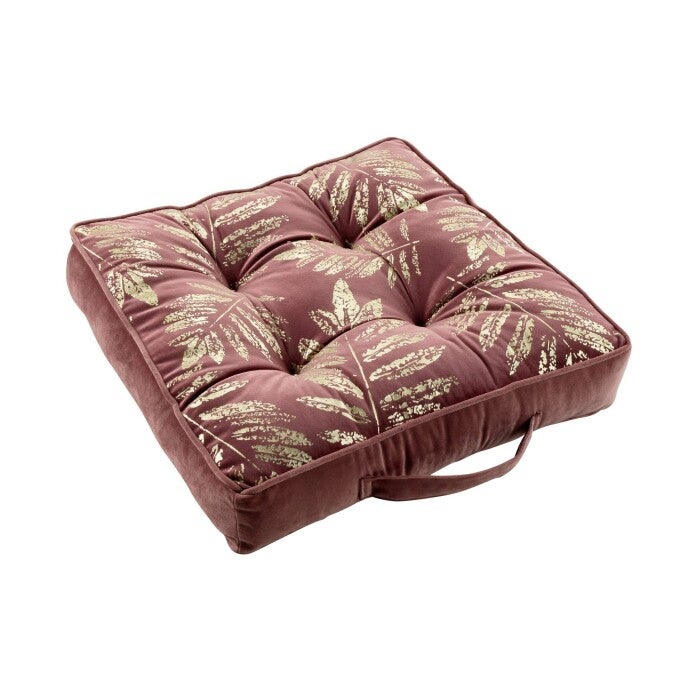 Coussin Carré Soie Velours Brodé RAYMON – Champagne Métallisé Et Roses – 45x45cm