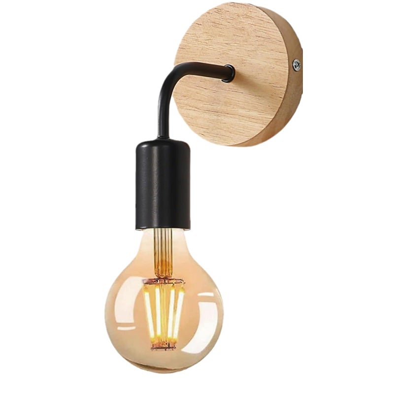 1 szt. Drewniana lampa ścienna, żarówka nie jest dołączona, lampa E27 w stylu vintage do salonu i przedpokoju, czarna