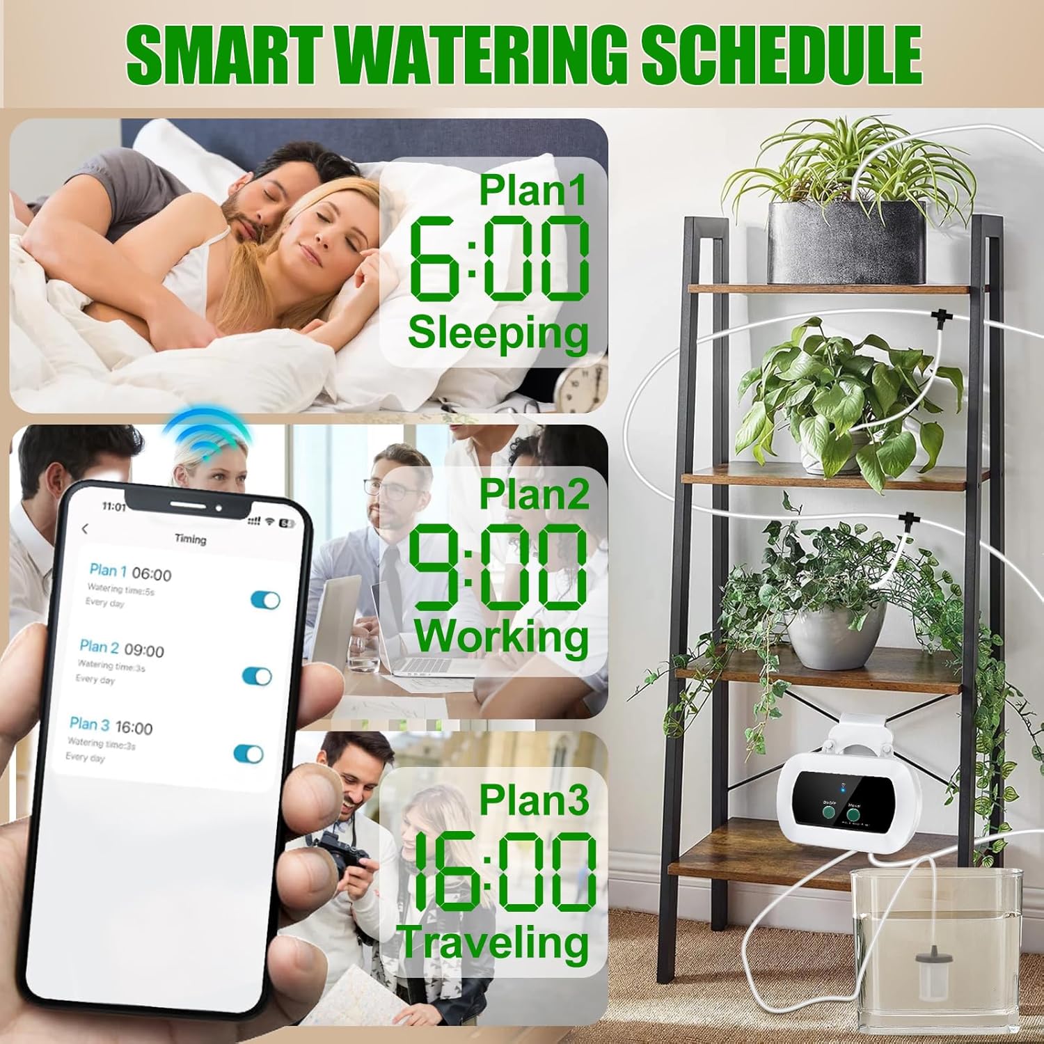 Système d'irrigation WiFi, contrôle d'application, minuterie intelligente, kit goutte à goutte à goutte, 15 buses pour jardin, balcon, intérieur - 4