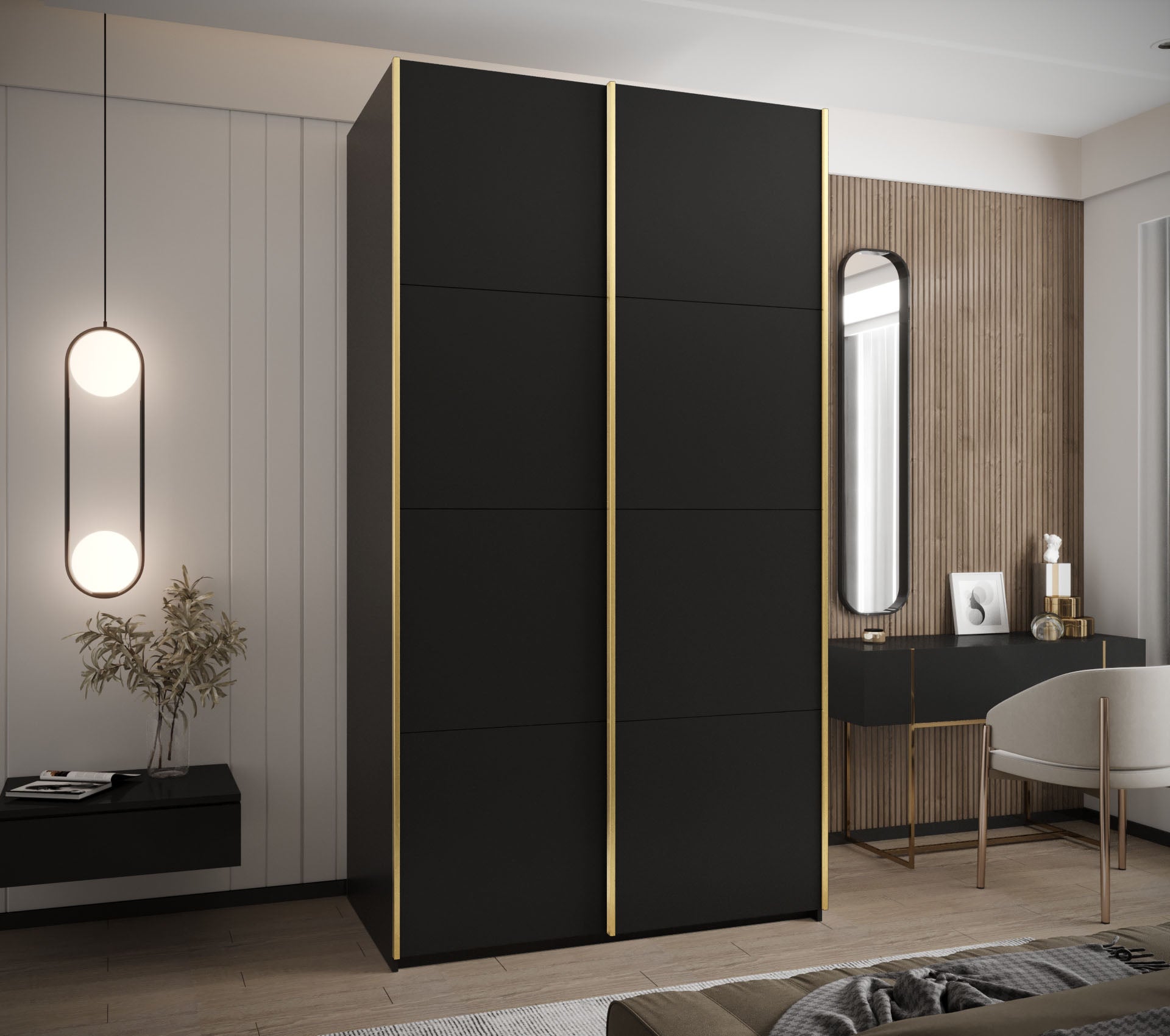 Szafa przesuwna wysoka Lux 1 140 x 64 x 245,5 cm czarny + czarny + u. złoty - Abiks Meble - 2