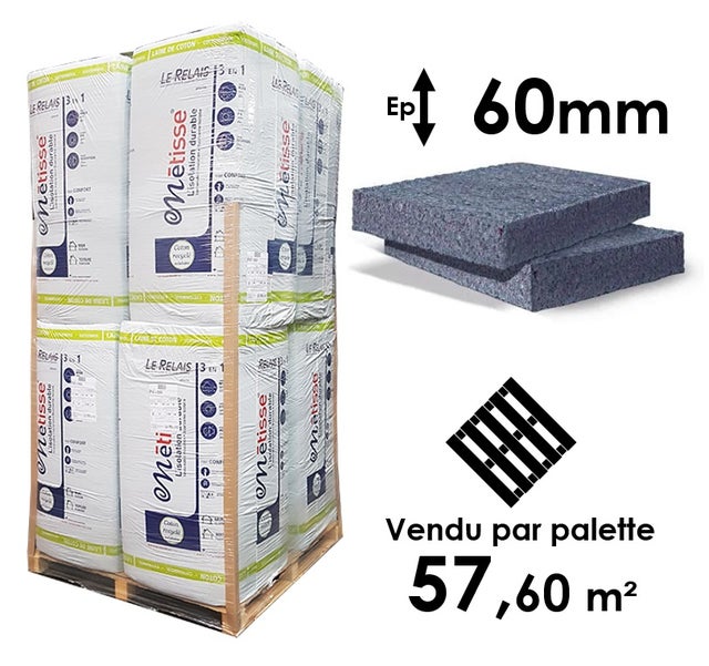 LAINE DE COTON METISSE EN PANNEAU - EPAISSEUR 60MM (R=1,53) - PALETTE ENTIÈRE 57,60M²