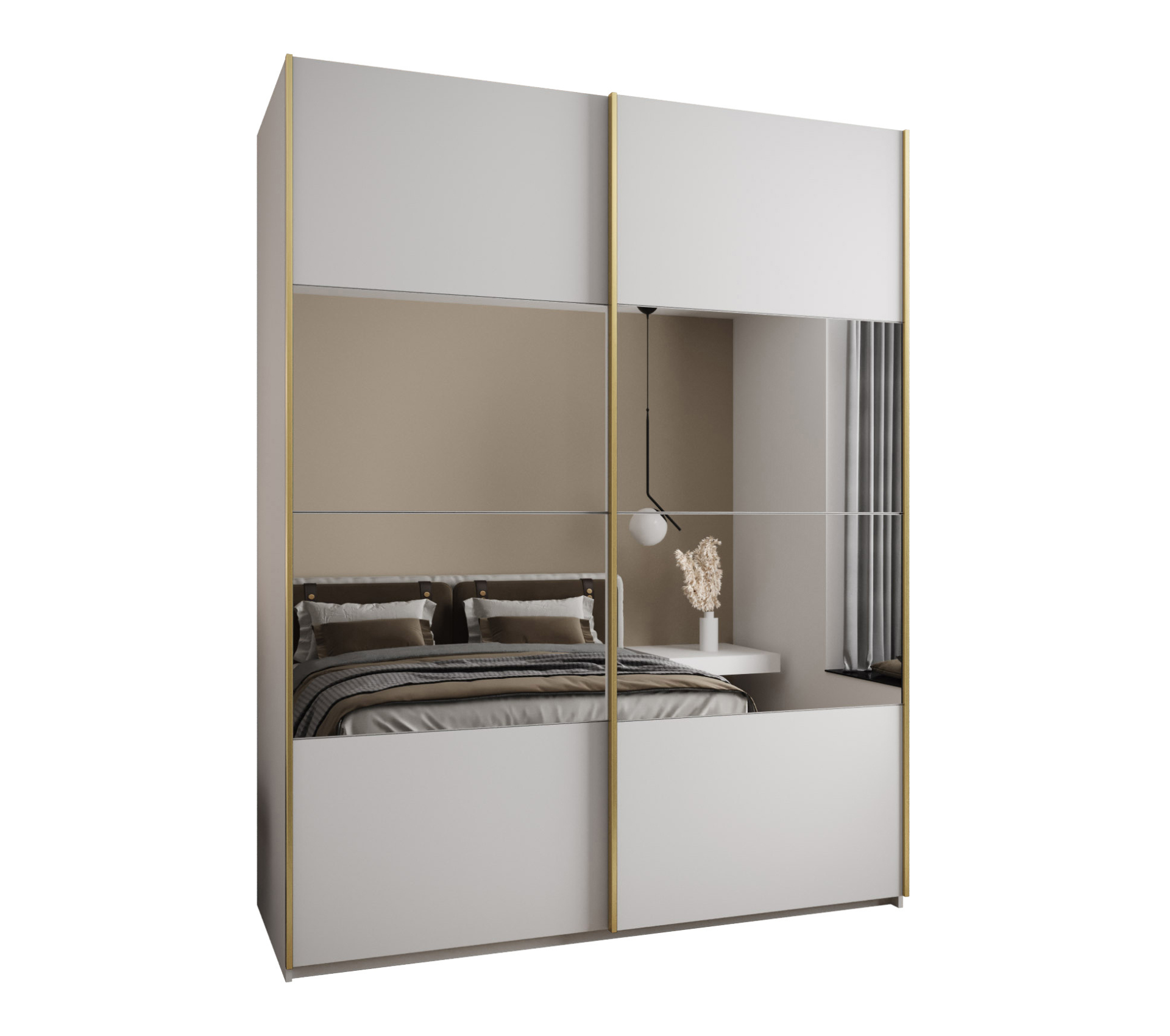 Szafa przesuwna wysoka Lux 4 190 x 64 x 245,5 cm biały + biały + u. złoty - Abiks Meble
