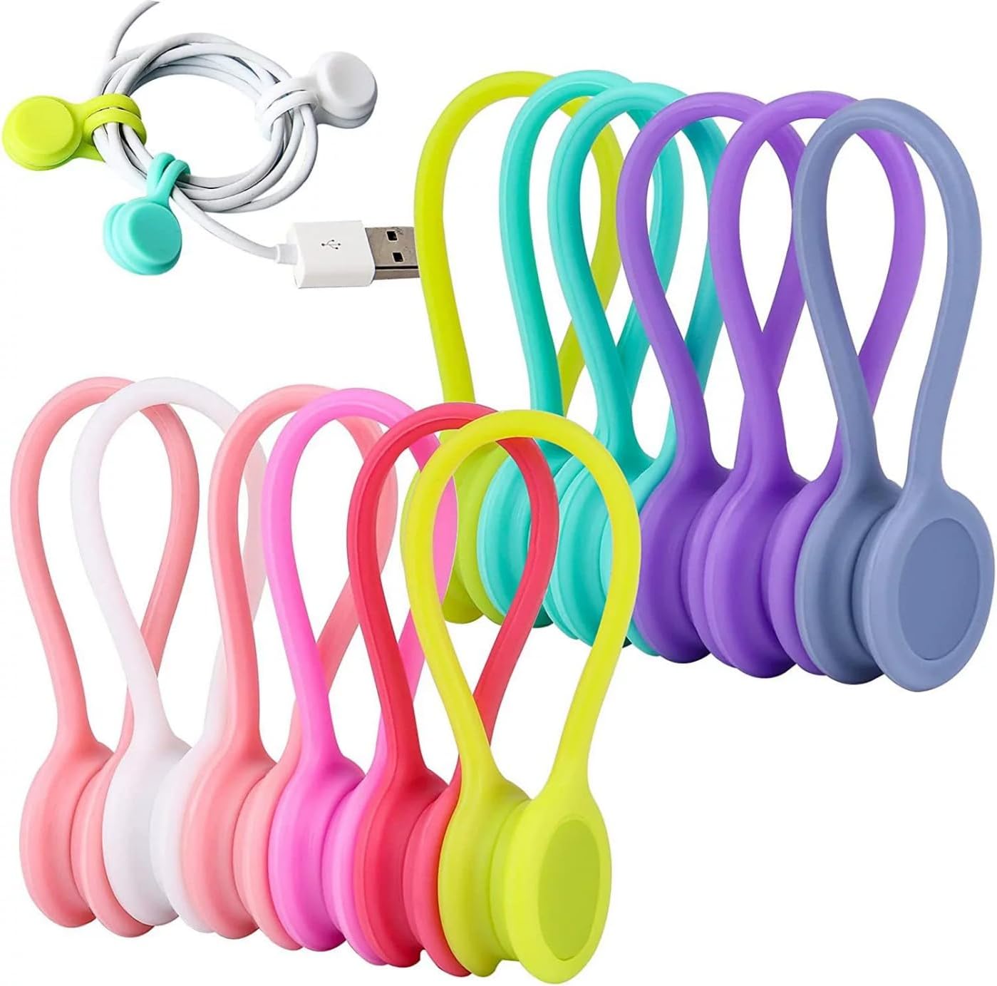 10 sztuk magnetycznych klipsów kablowych, wielokrotnego użytku organizer kabli USB, silikonowe opaski kablowe