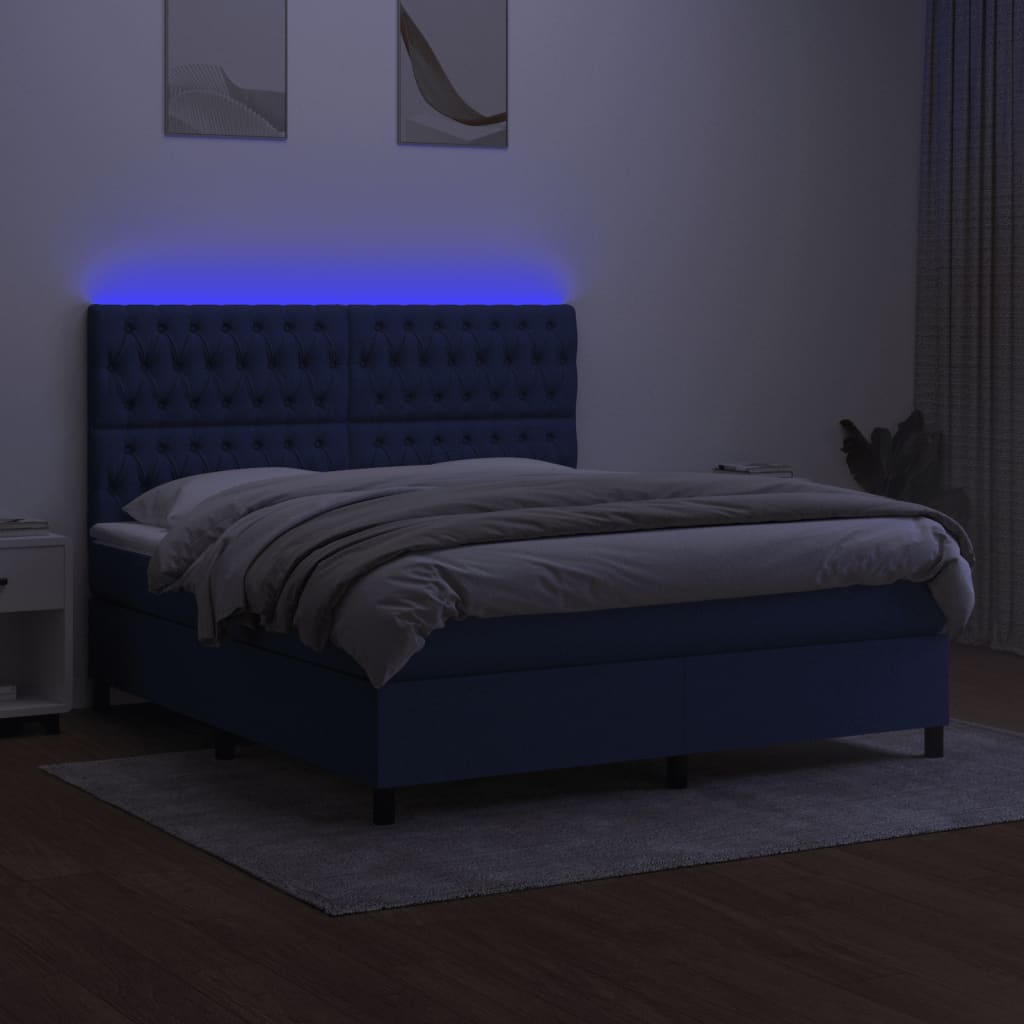 Maison Exclusive - Sommier à lattes de lit et matelas et LED Bleu 160x200 cm Tissu - 4
