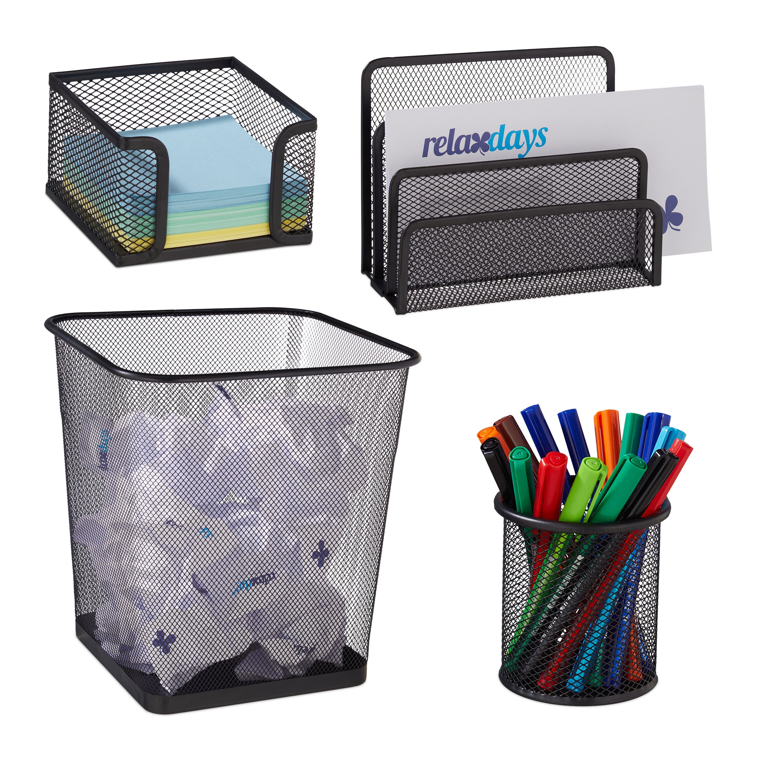 Relaxdays Organiseur Bureau 7 Pièces En Métal Blanc - Range-Documents, Porte-Lettres, Notes, Stylos Et Trombones Pour Un Bureau Parfaitement Rangé