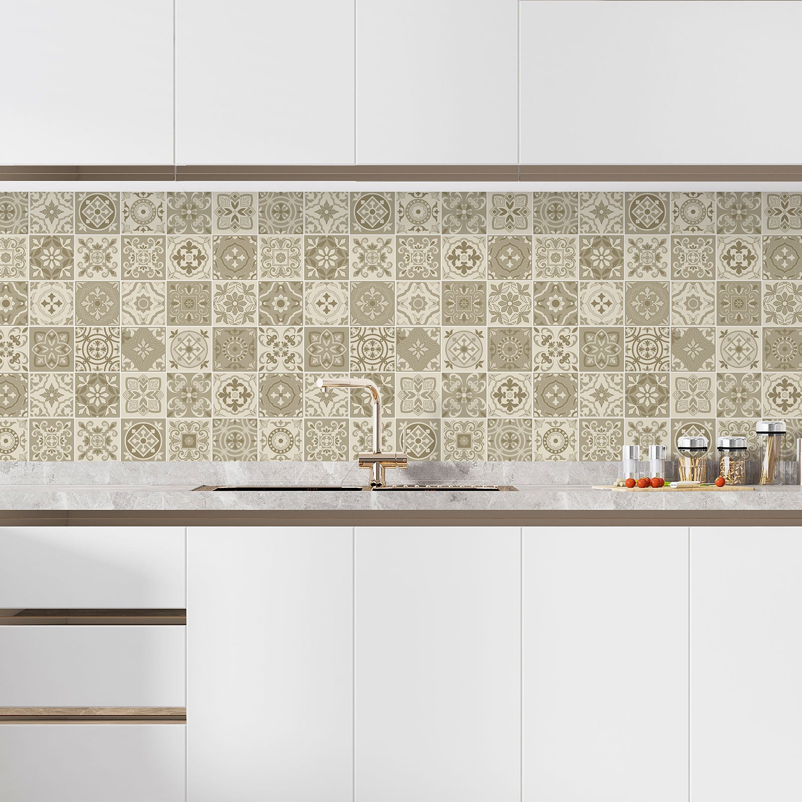 Ambiance Adesivi Scale, Piastrelle, contromarco, Piastrelle di Cemento, Adesivi contrassegnati - Adesivi contrassegnati alle Piastrelle di Cemento Adesivo - azulejos - 15 x 105 cm, 4 Strisce