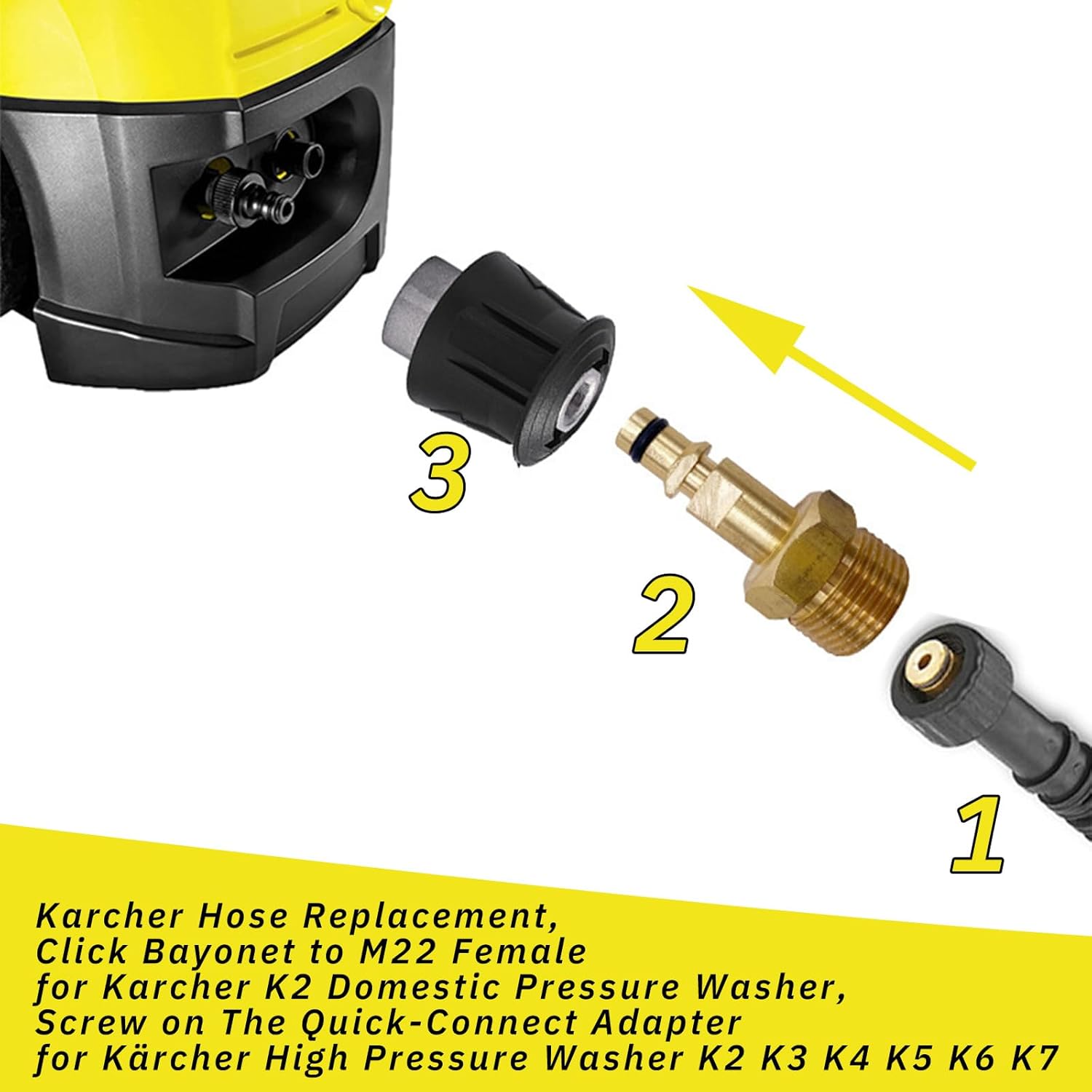 Adaptateur pour nettoyeur haute pression - adaptateur à connexion rapide M22 14 mm pour Karcher K2-K7 - adaptateur à dégagement rapide - 3