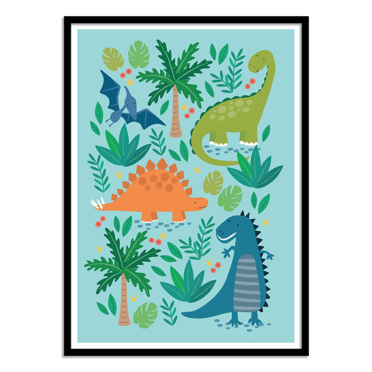 Art-Poster - Dino land - Klara Hawkins - con marco negro 50 x 70 cm ...