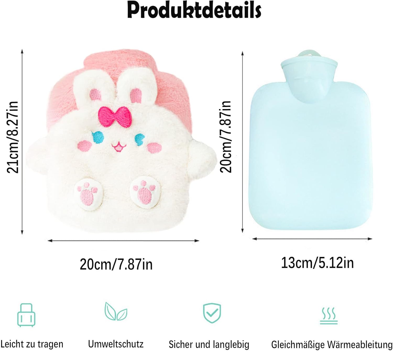 Bouillotte Avec Housse En Peluche Rose - Doudou Réconfortant - Neuve