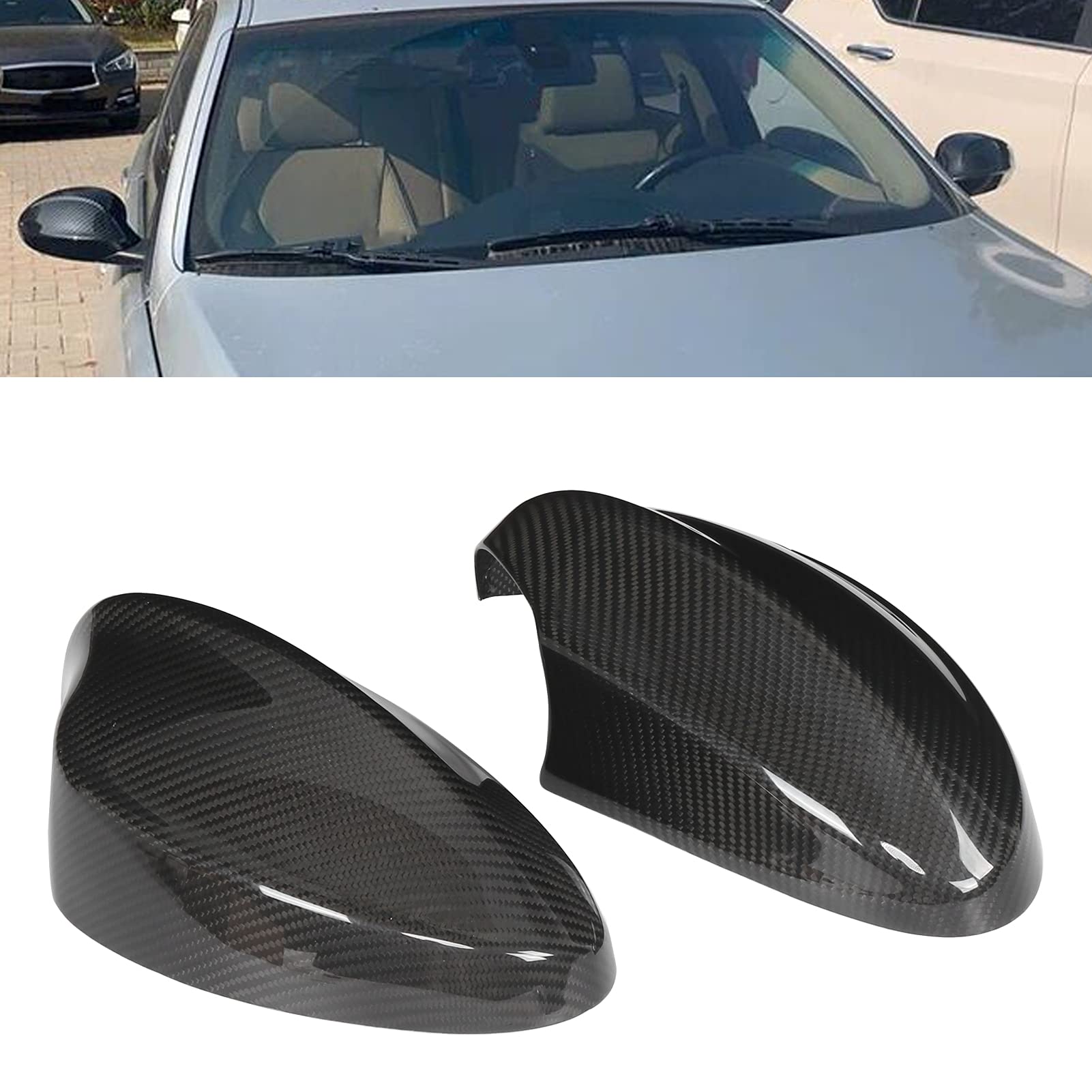 pezzi Copri specchietto retrovisore AddOn Tappo di ricambio in fibra di carbonio per Serie 3 E90 PreLCI 2005-2008 - 2
