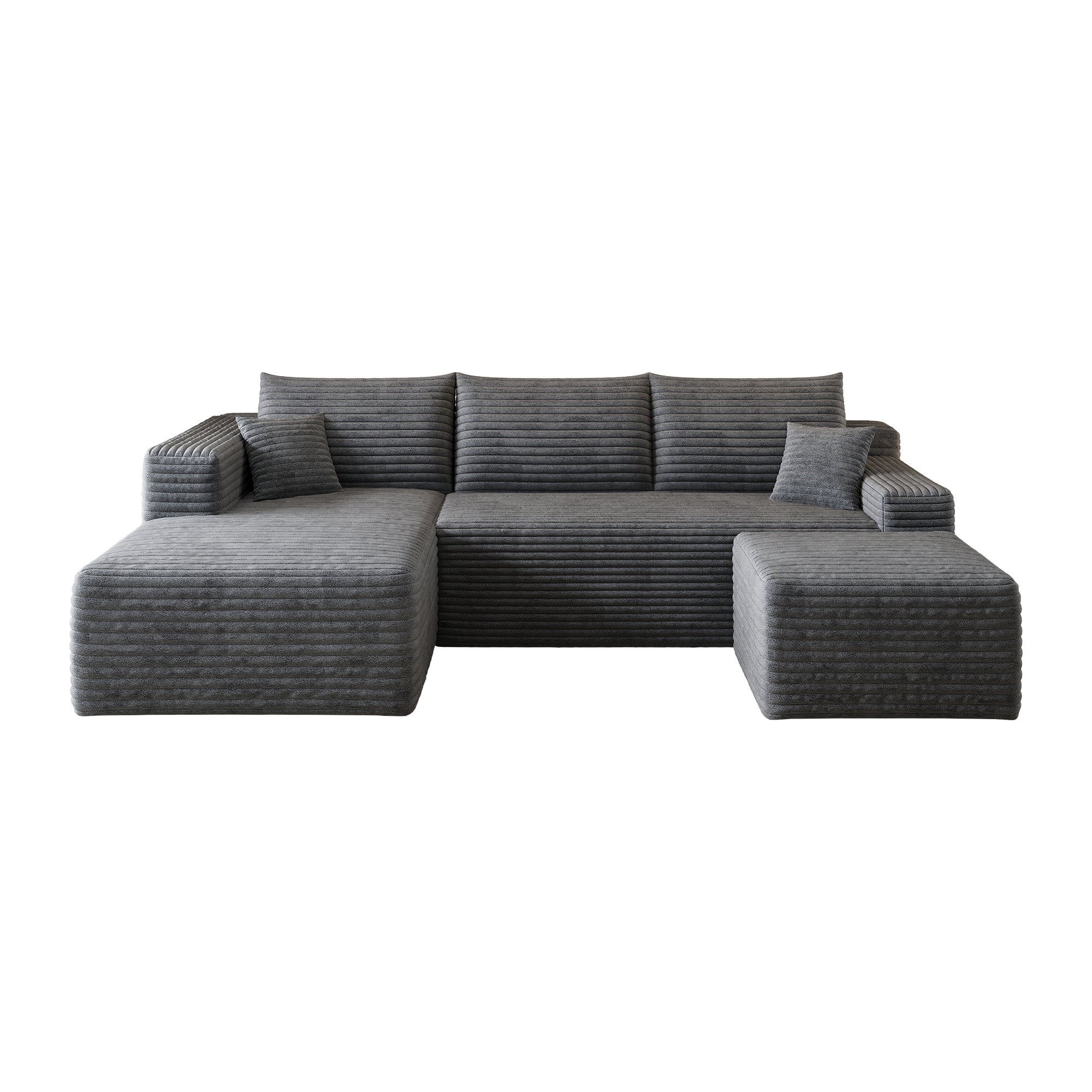 Canapé d'angle 4 places 241 cm, style moderne minimaliste, tissu côtelé gris foncé, assise profonde, sans montage - 8