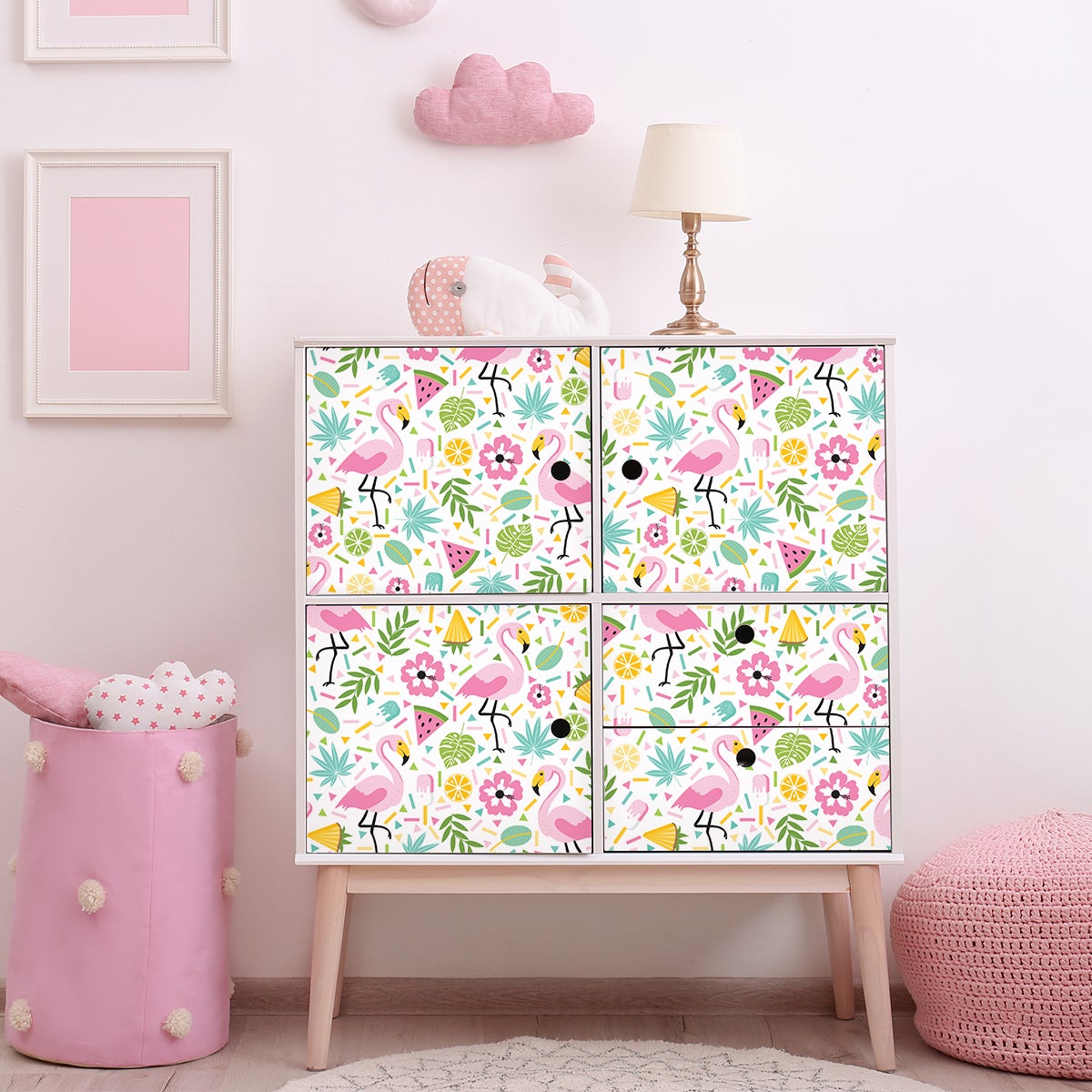 Pegatina muebles para niños flamencos tropicales - adhesivo de pared - revestimiento sticker mural decorativo - 60x90cm