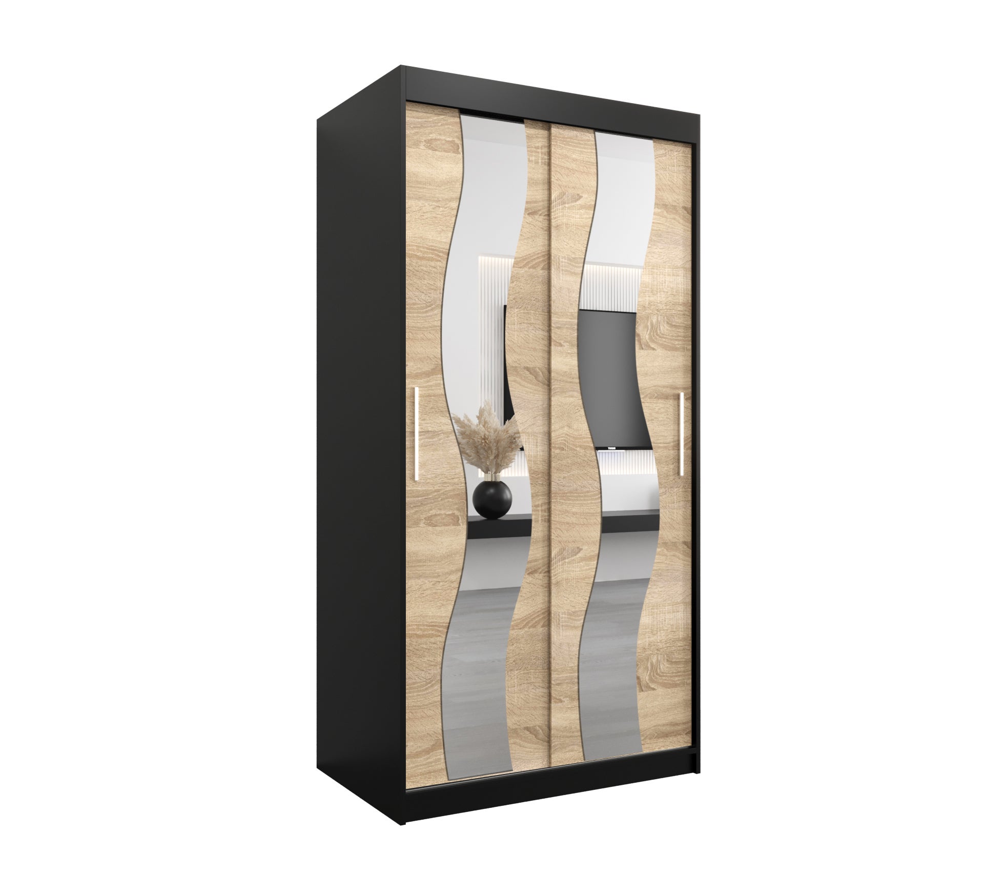 Szafa przesuwna garderoba SEWILLA 100 x 62 x 200 cm Czarny + Sonoma - Abiks Meble