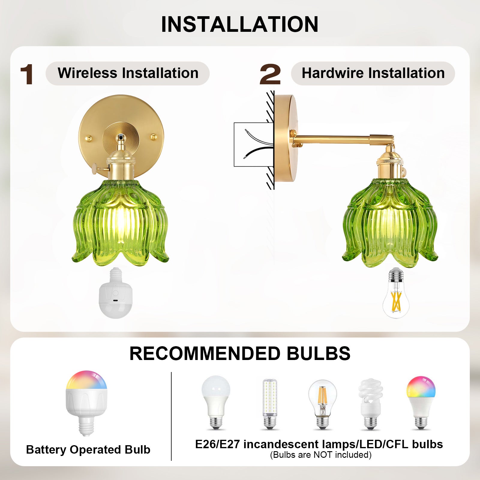 2 kinkietów w stylu retro z możliwością ładowania, lampka nocna o regulowanej wysokości, lampa szklana z funkcją ściemniania RGB, pilotem i timerem - 7