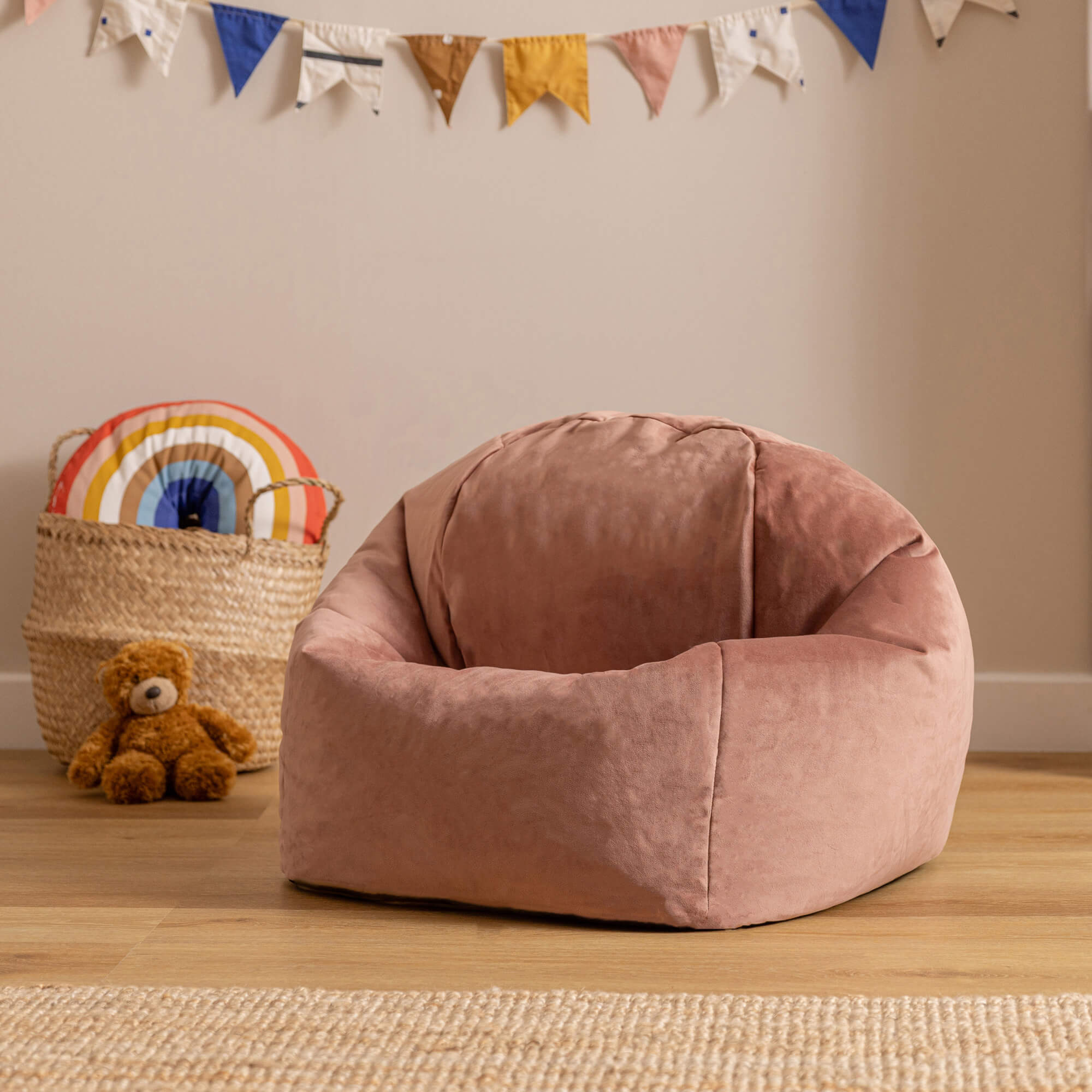 Pouf fauteuil Icon enfant velours rose, chambre, salon, 55x53cm - 3