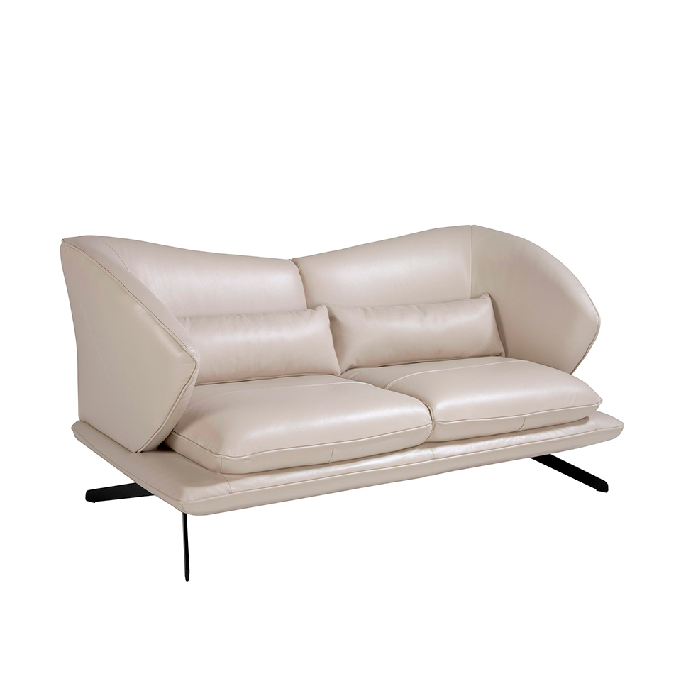 Sofá 2 plazas en piel vacuno gris taupe 175 x 90 x 85 cm.