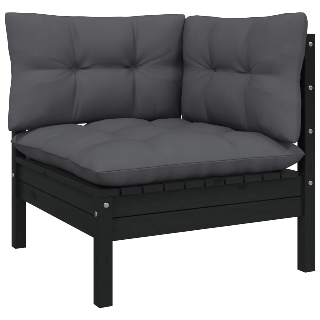 Maison Exclusive - Salon de jardin 3 pcs avec coussins Noir Bois de pin massif - 3