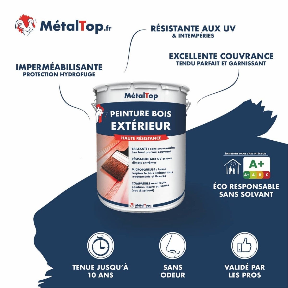 Peinture Bois Exterieur - Gris anthracite - RAL 7016 - 5 L - Métaltop - 4