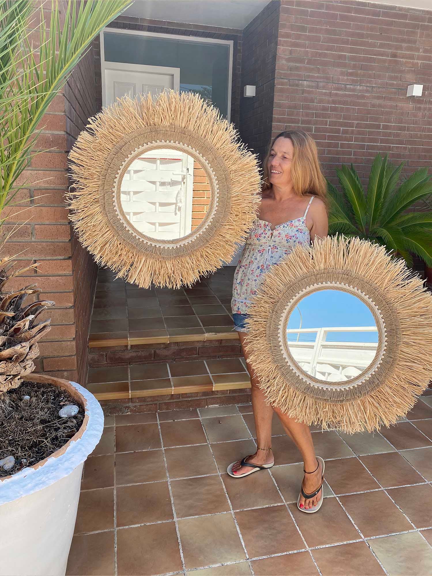 Ręcznie wykonane lustro z rafii i frędzli jutowych – RAFFIA JUTE całkowity Ø100 cm - 3