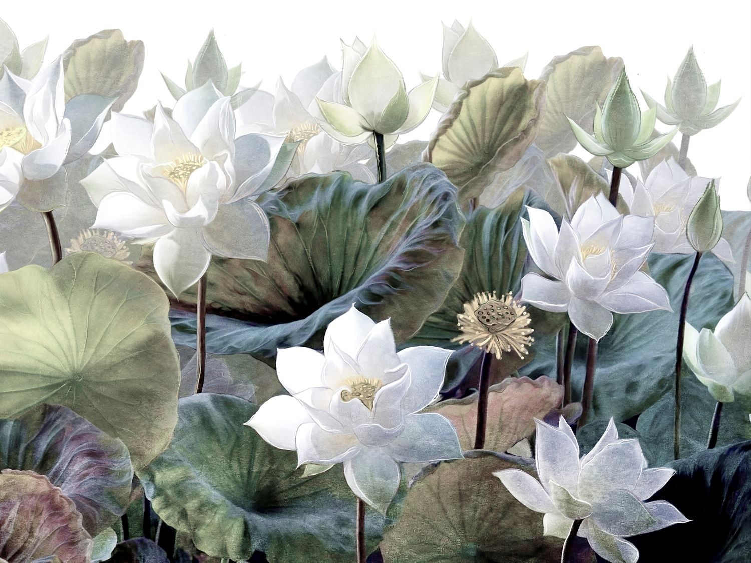 Fotomural hojas y flores tropicales verde y blanco - 3,6 x 2,7 m - sanders & sanders