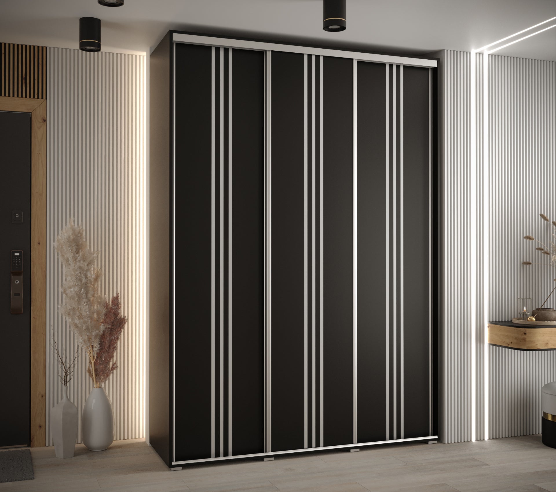 Szafa przesuwna wysoka Davos 6 170 x 60 x 235,2 cm czarny + czarny + u. srebrny - Abiks Meble - 2