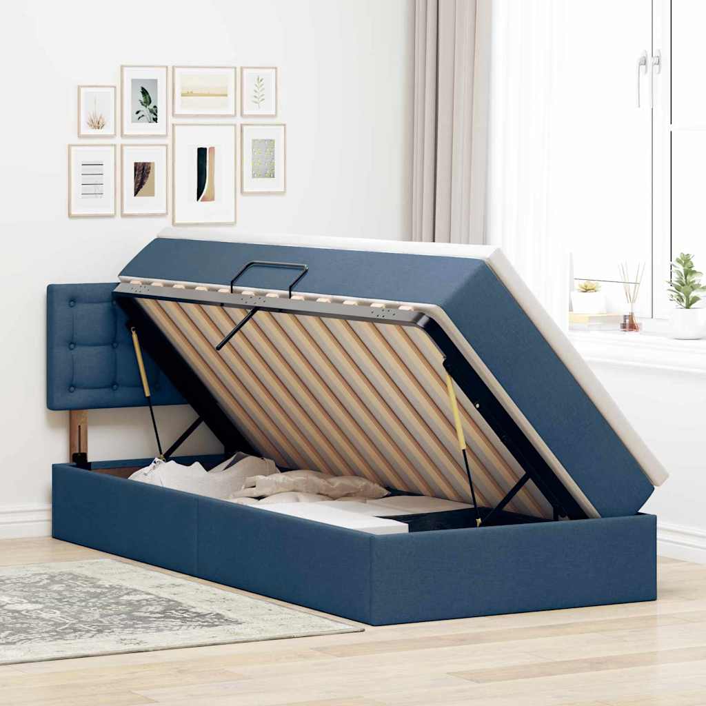 Lit avec rangement et matelas, bleu, en velours, pour la chambre, 100 × 200 cm - 4